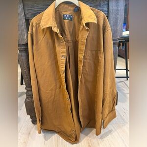 Trader Bay Tan Camel Brown Cotton Button Down Over Shirt Size XL Tall